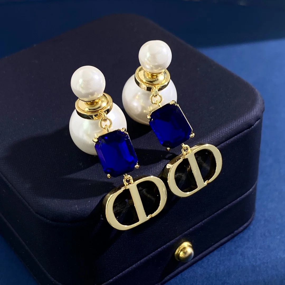 CDE254 Dior Tribales earrings in metal and Blue zircon diamond - ccfashionjewelry