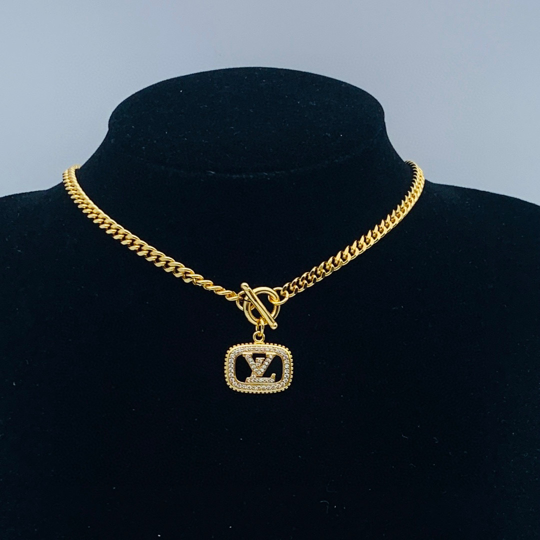 LVN077 Designer Monogram Blade Diamond Necklace For Men - ccfashionjewelry