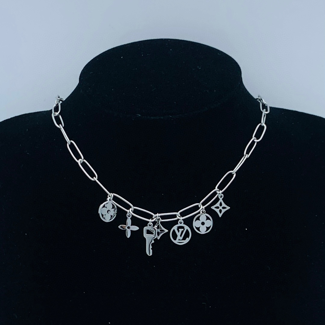 LVN085 Designer Monogram Blade Diamond Necklace For Men - ccjewelryacc