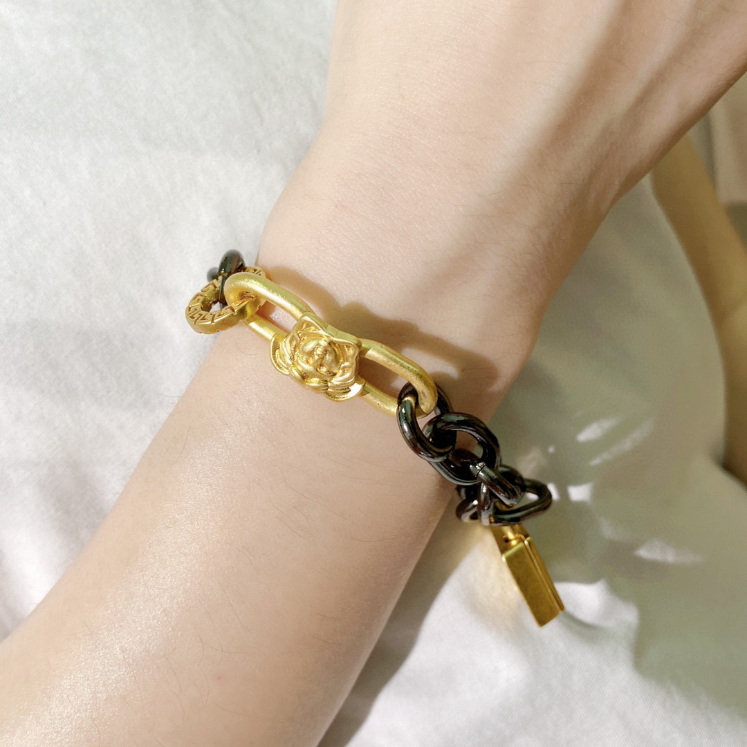 VSS014 Versace medusa black chain and lock bracelet for men - ccjewelryacc