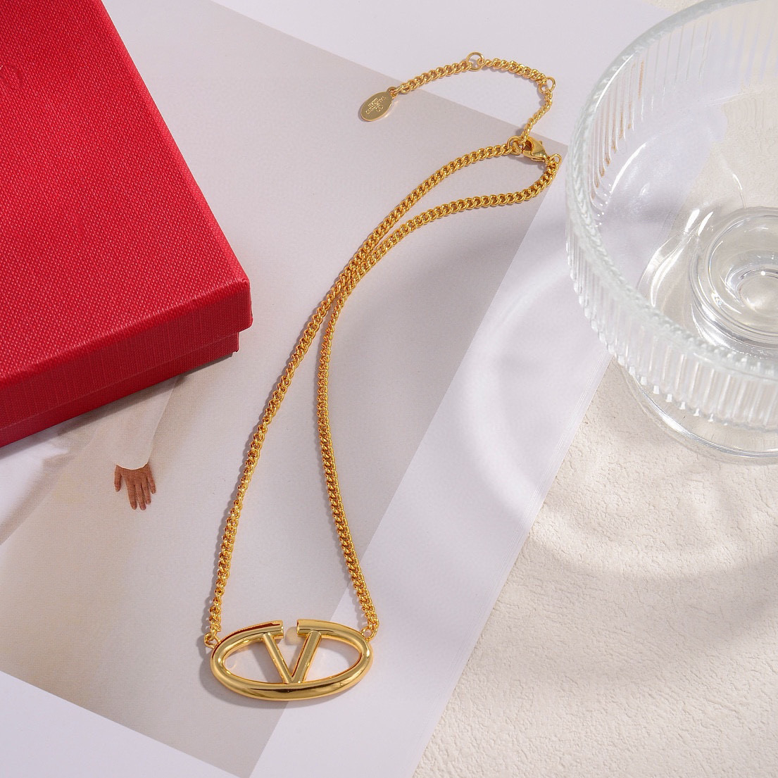 VTN025 Valentino Garavani V Logo Pendant Necklace - ccjewelryacc