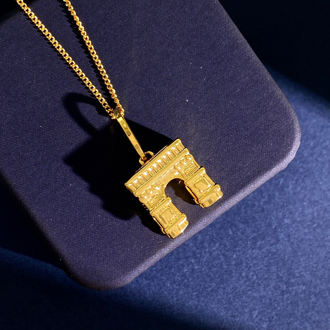 CLN027 Triomphe suspended necklace in brass with gold finish - ccjewelryacc