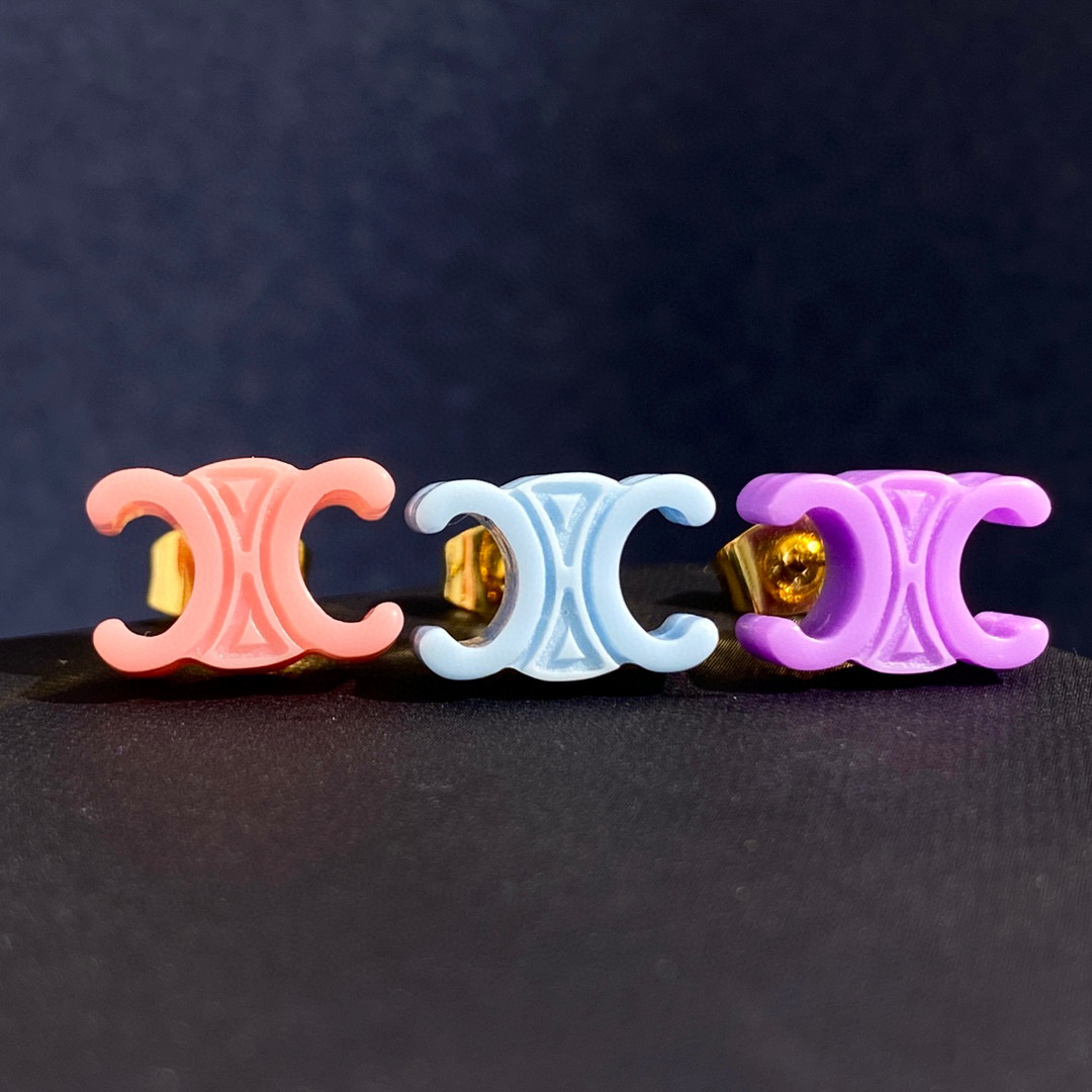 CLE045 Macaron candy color resin Triomphe stud earring set of 3 - ccjewelryacc