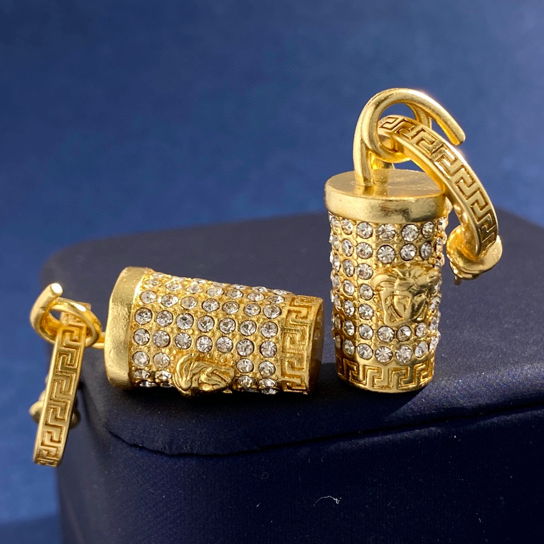 VSE051 Versace medusa crtstal milk tea cup hook pendant earrings - ccjewelryacc