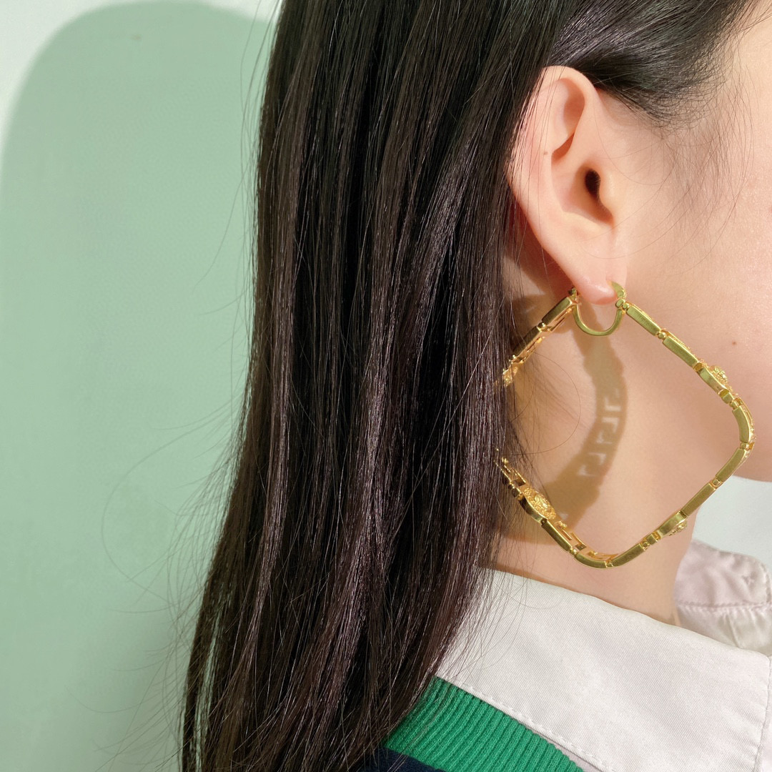 VSE050 Square Gold versace hoop earrings - ccjewelryacc