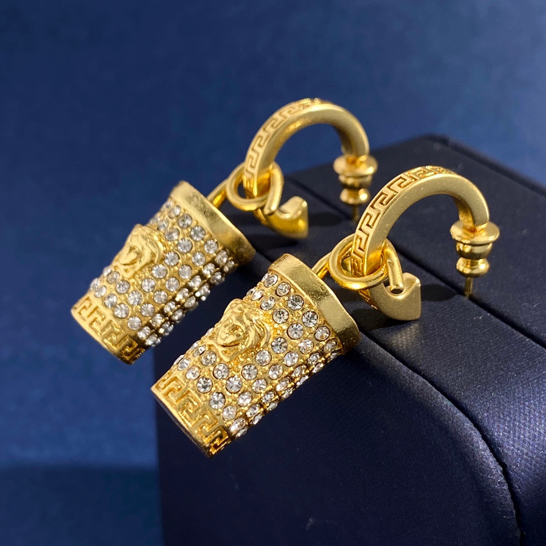 VSE051 Versace medusa crtstal milk tea cup hook pendant earrings - ccjewelryacc