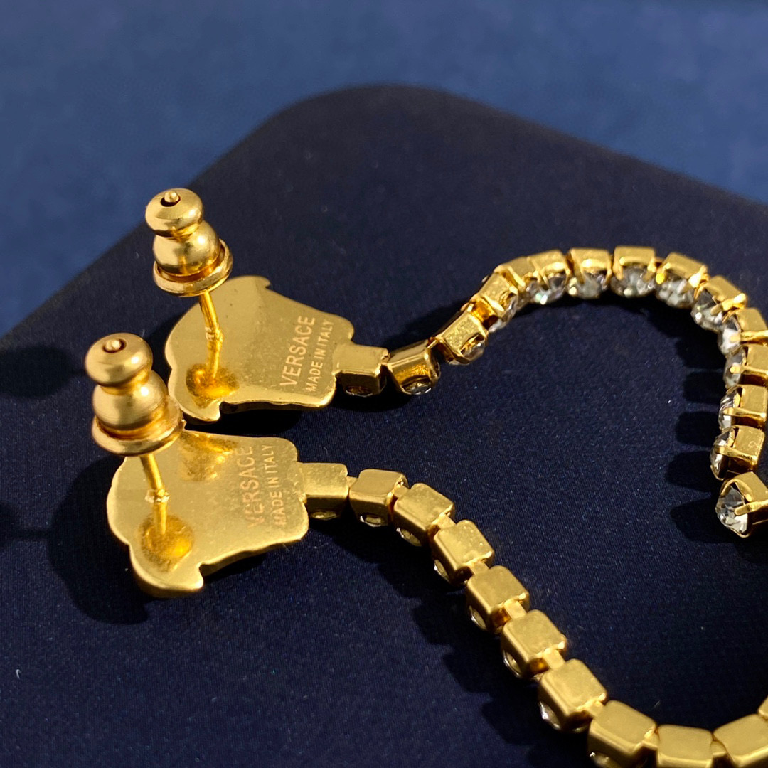 VSE047 Versace medusa crystal tassels drop earrings - ccjewelryacc