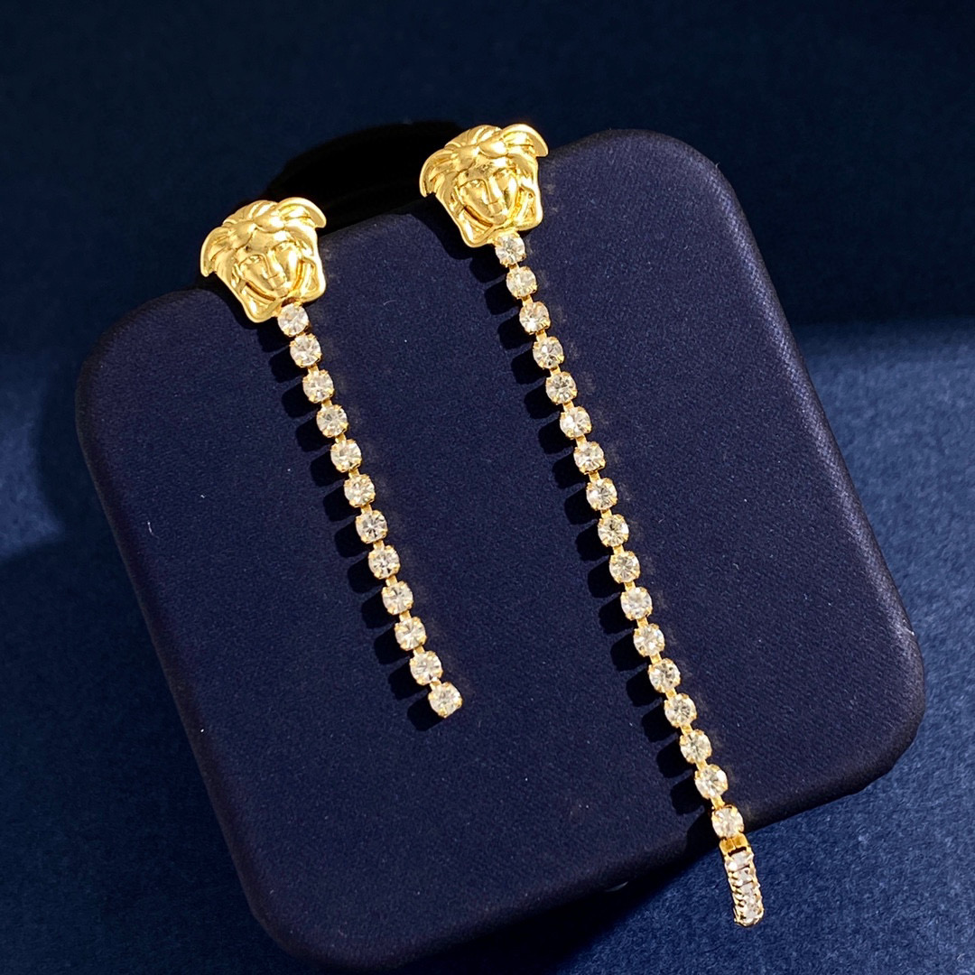 VSE047 Versace medusa crystal tassels drop earrings - ccjewelryacc