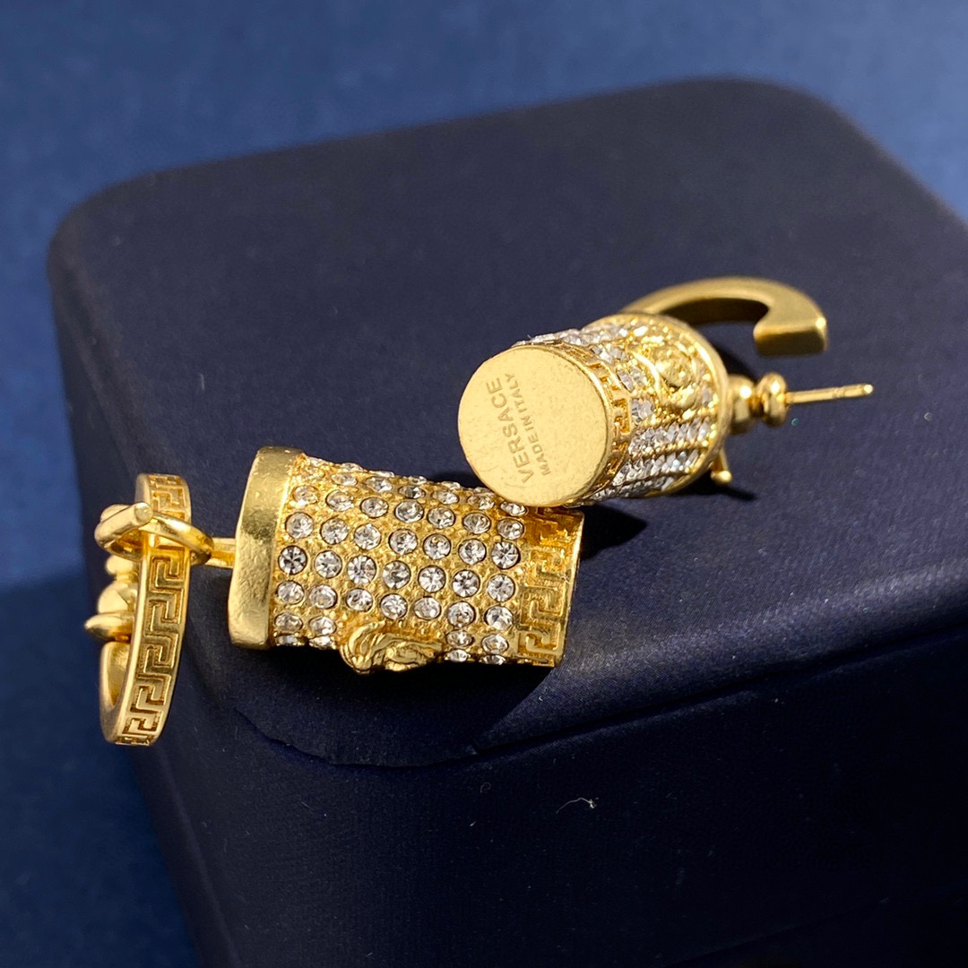 VSE051 Versace medusa crtstal milk tea cup hook pendant earrings - ccjewelryacc