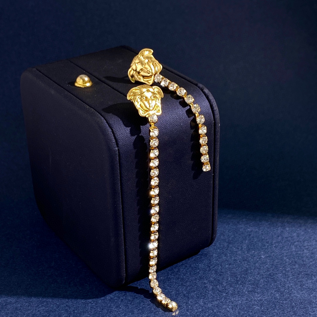 VSE047 Versace medusa crystal tassels drop earrings - ccjewelryacc