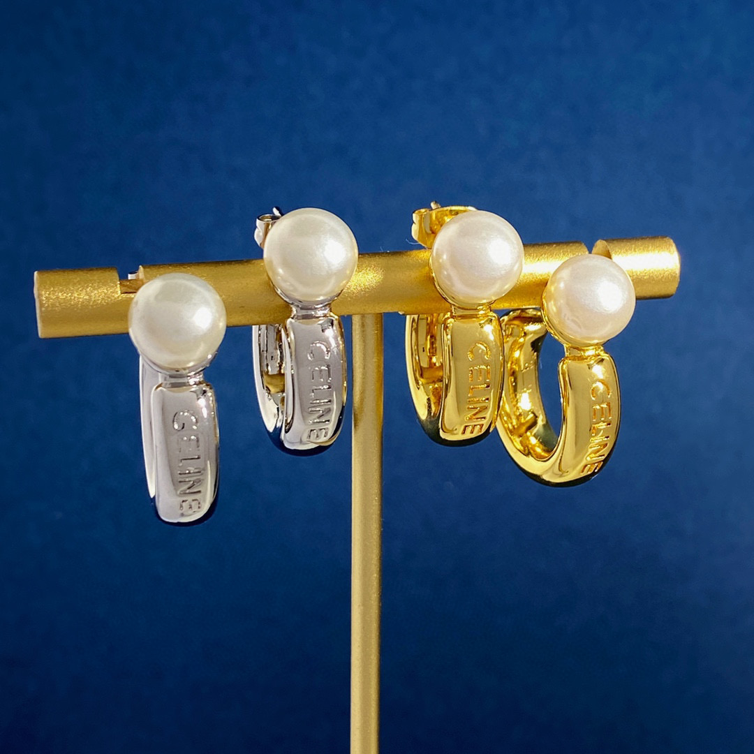 CLE046 Ciline hook earring in metal and resin pearl - ccjewelryacc