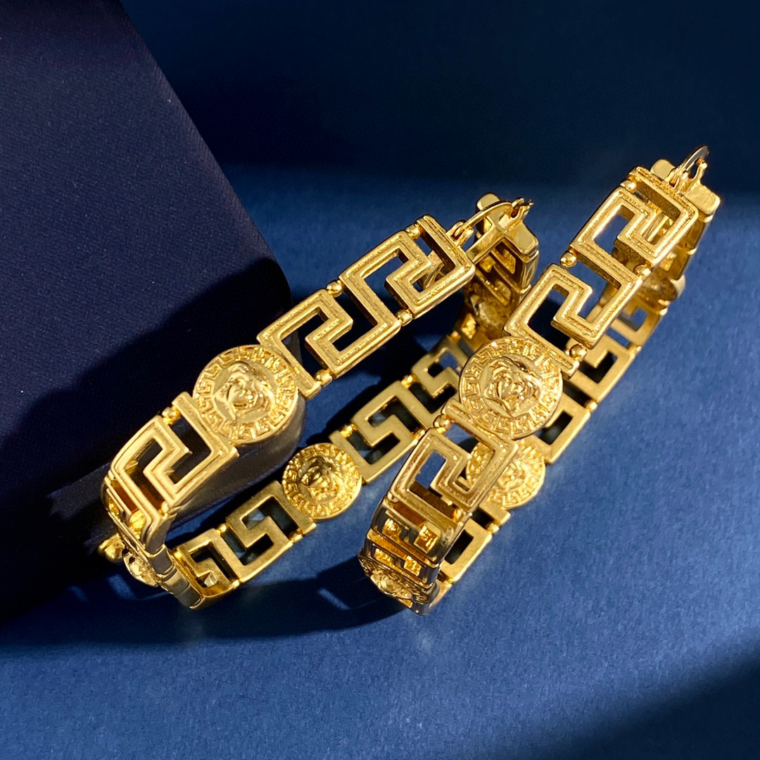 VSE050 Square Gold versace hoop earrings - ccjewelryacc