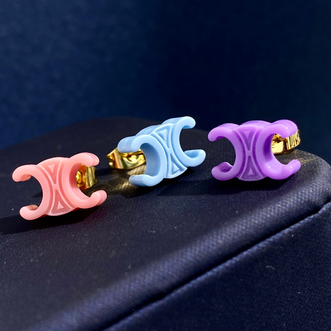 CLE045 Macaron candy color resin Triomphe stud earring set of 3 - ccjewelryacc