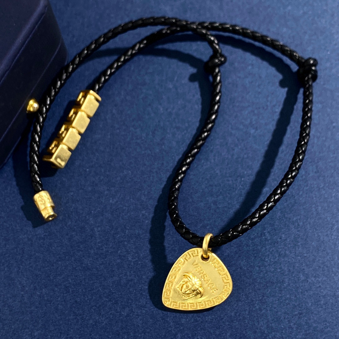 VSN049 Versace braided leather and heart charm choker necklace - ccjewelryacc
