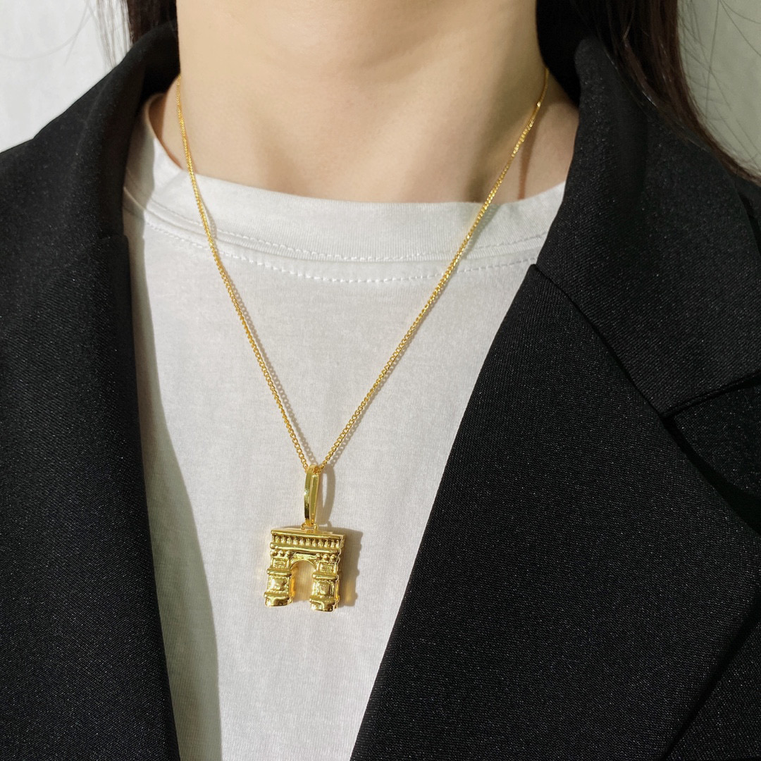 CLN027 Triomphe suspended necklace in brass with gold finish - ccjewelryacc