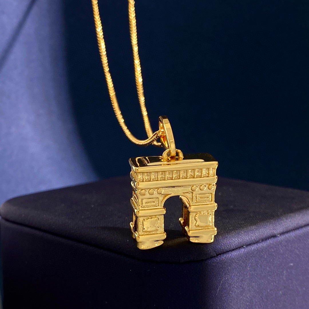 CLN027 Triomphe suspended necklace in brass with gold finish - ccjewelryacc