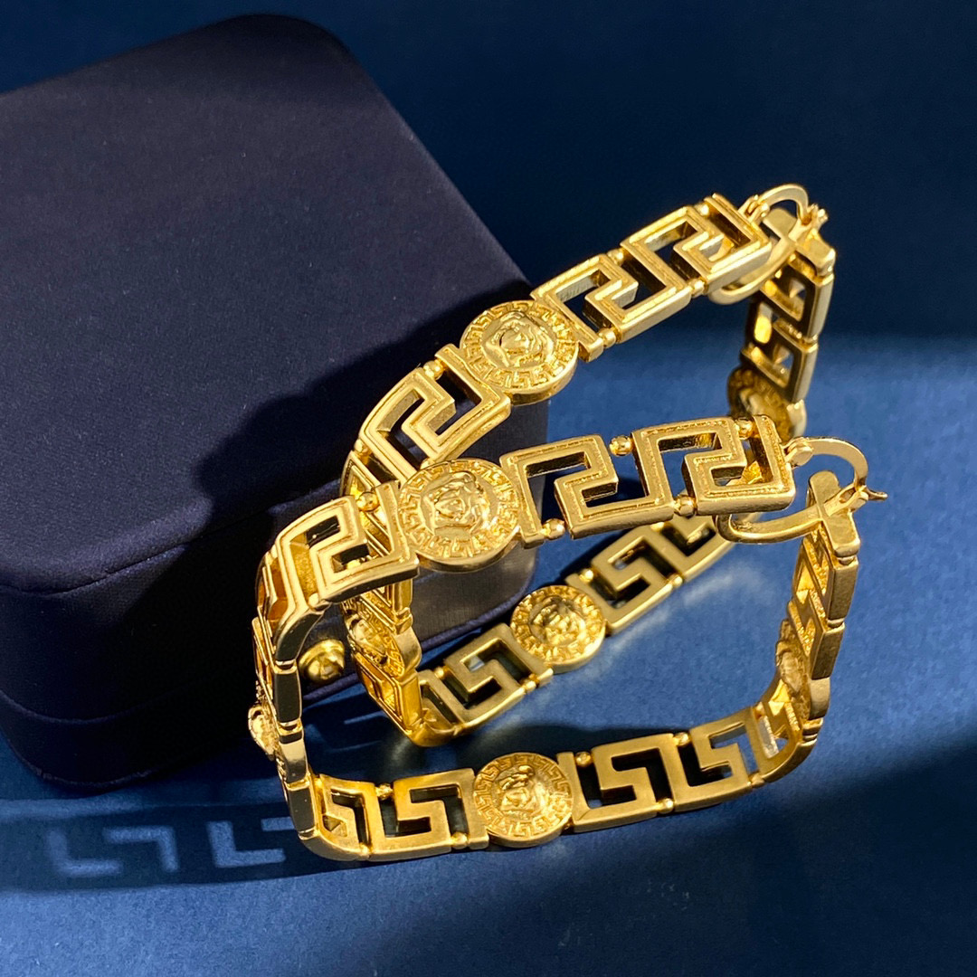 VSE050 Square Gold versace hoop earrings - ccjewelryacc