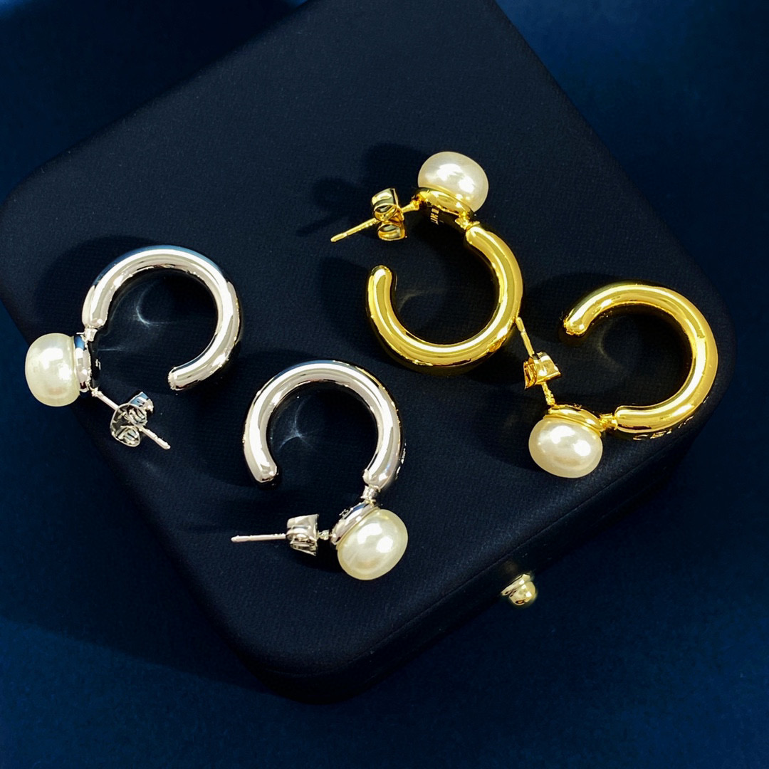 CLE046 Ciline hook earring in metal and resin pearl - ccjewelryacc
