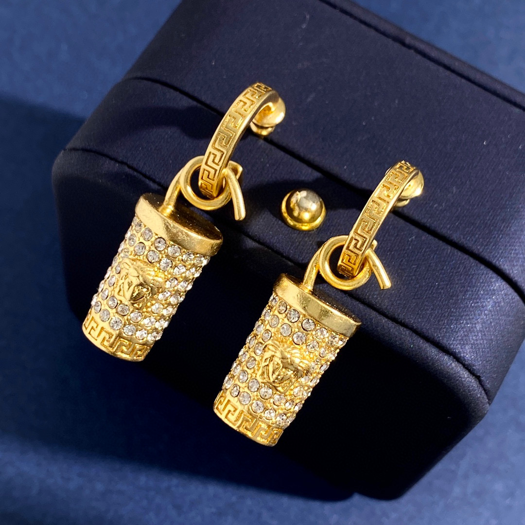 VSE051 Versace medusa crtstal milk tea cup hook pendant earrings - ccjewelryacc