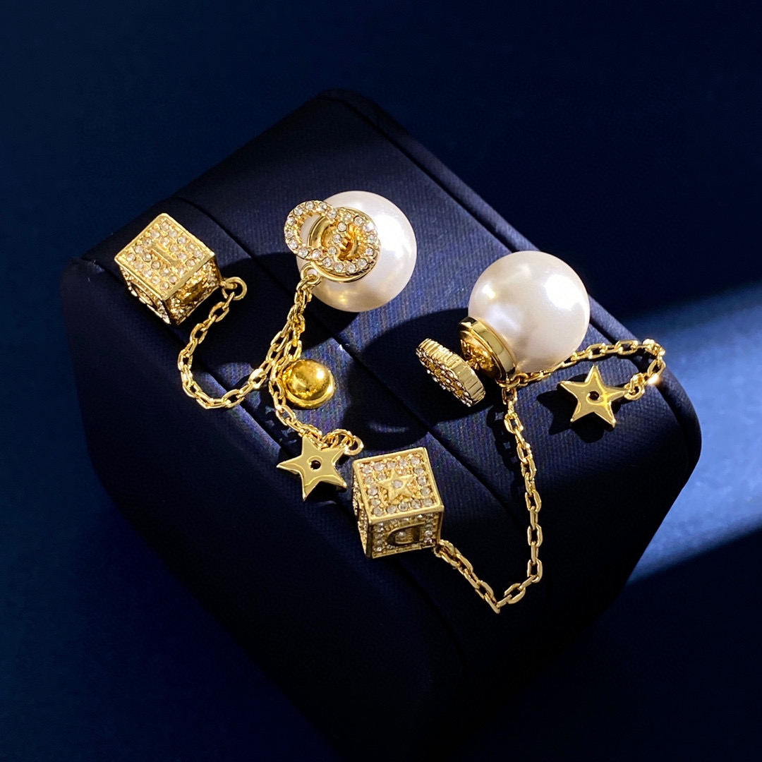 CDE294 CD tribales star tassels Earrings in metal and crystal pearl - ccjewelryacc