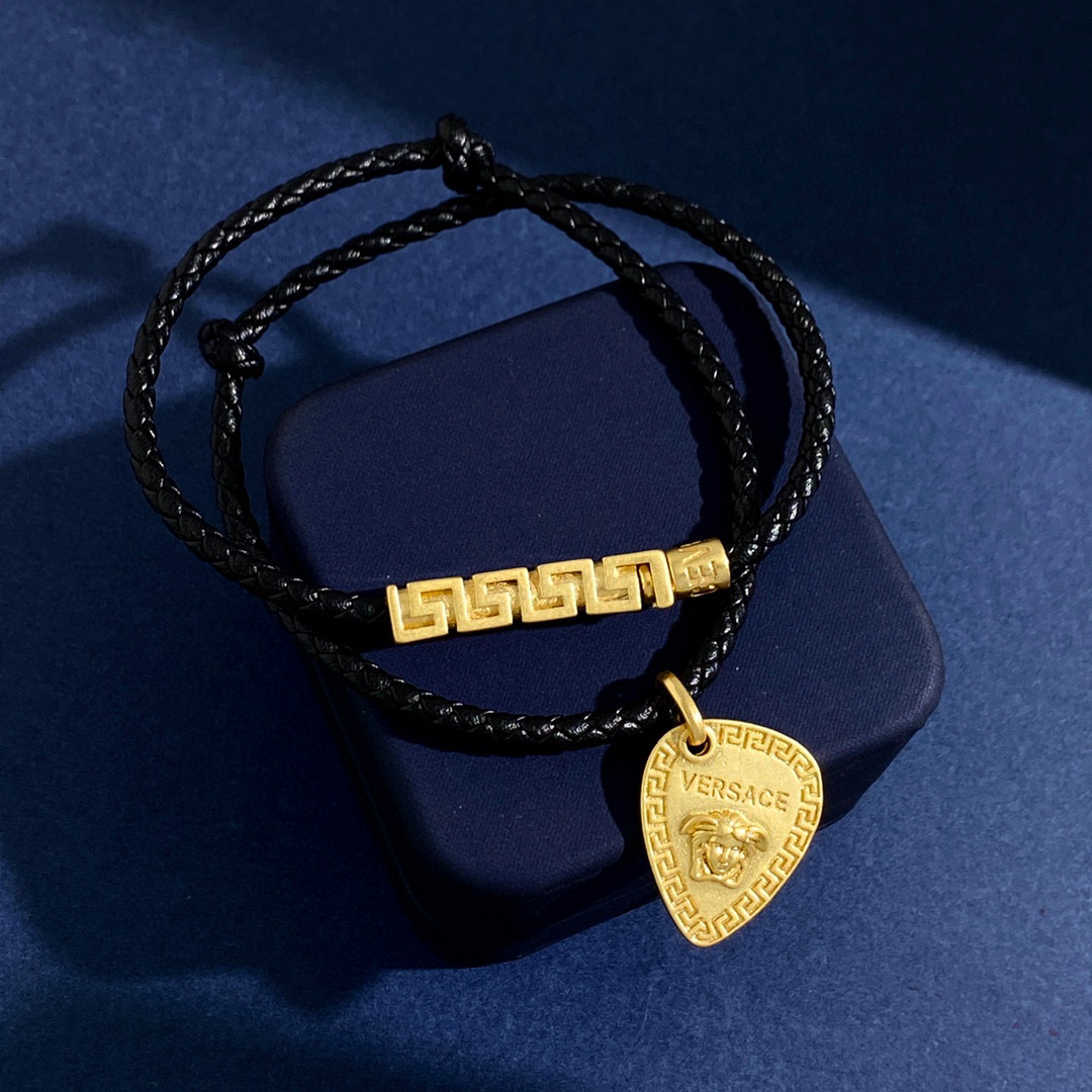 VSN049 Versace braided leather and heart charm choker necklace - ccjewelryacc