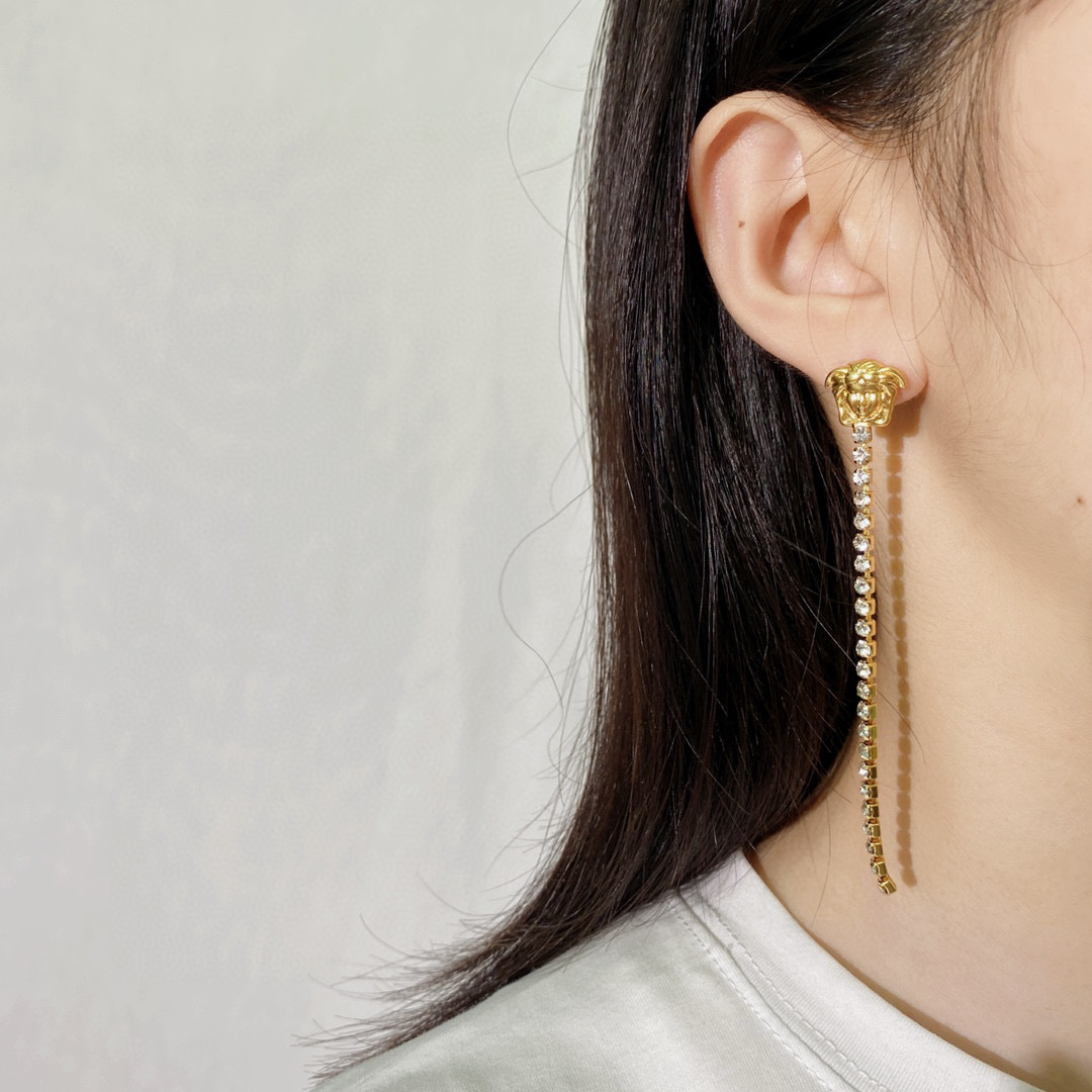 VSE047 Versace medusa crystal tassels drop earrings - ccjewelryacc