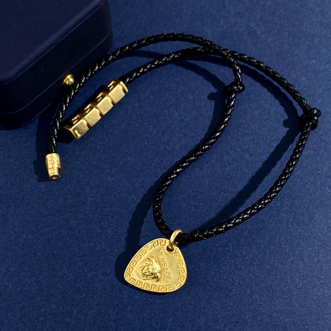 VSN049 Versace braided leather and heart charm choker necklace - ccjewelryacc
