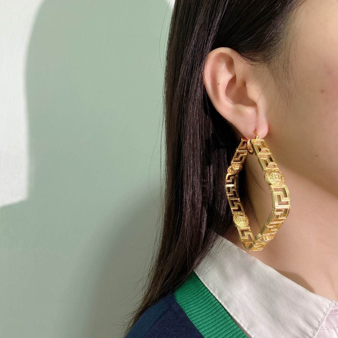 VSE050 Square Gold versace hoop earrings - ccjewelryacc
