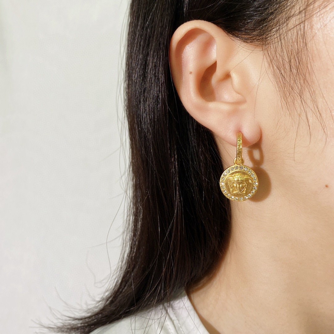 VSE027 Versace medusa head hook earrings in metal and crystal - ccjewelryacc