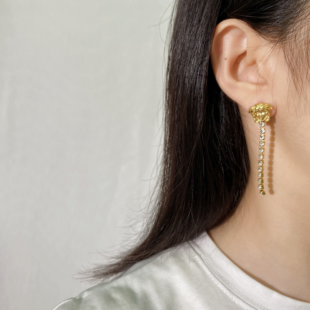 VSE047 Versace medusa crystal tassels drop earrings - ccjewelryacc