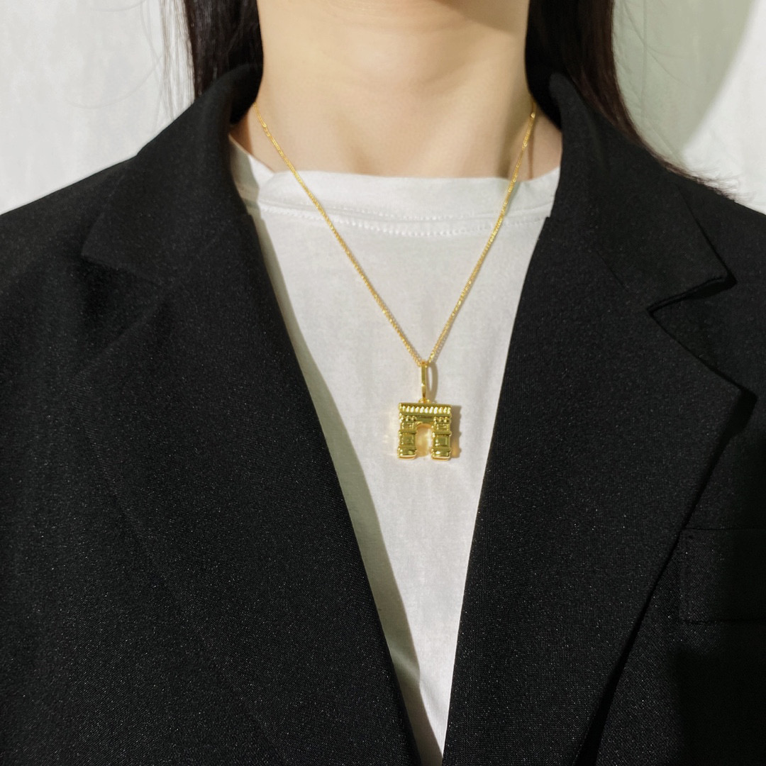 CLN027 Triomphe suspended necklace in brass with gold finish - ccjewelryacc