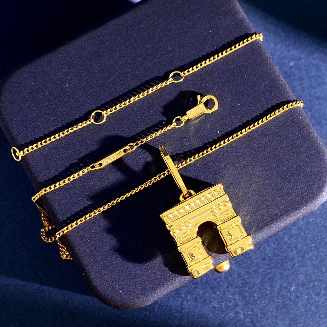 CLN027 Triomphe suspended necklace in brass with gold finish - ccjewelryacc