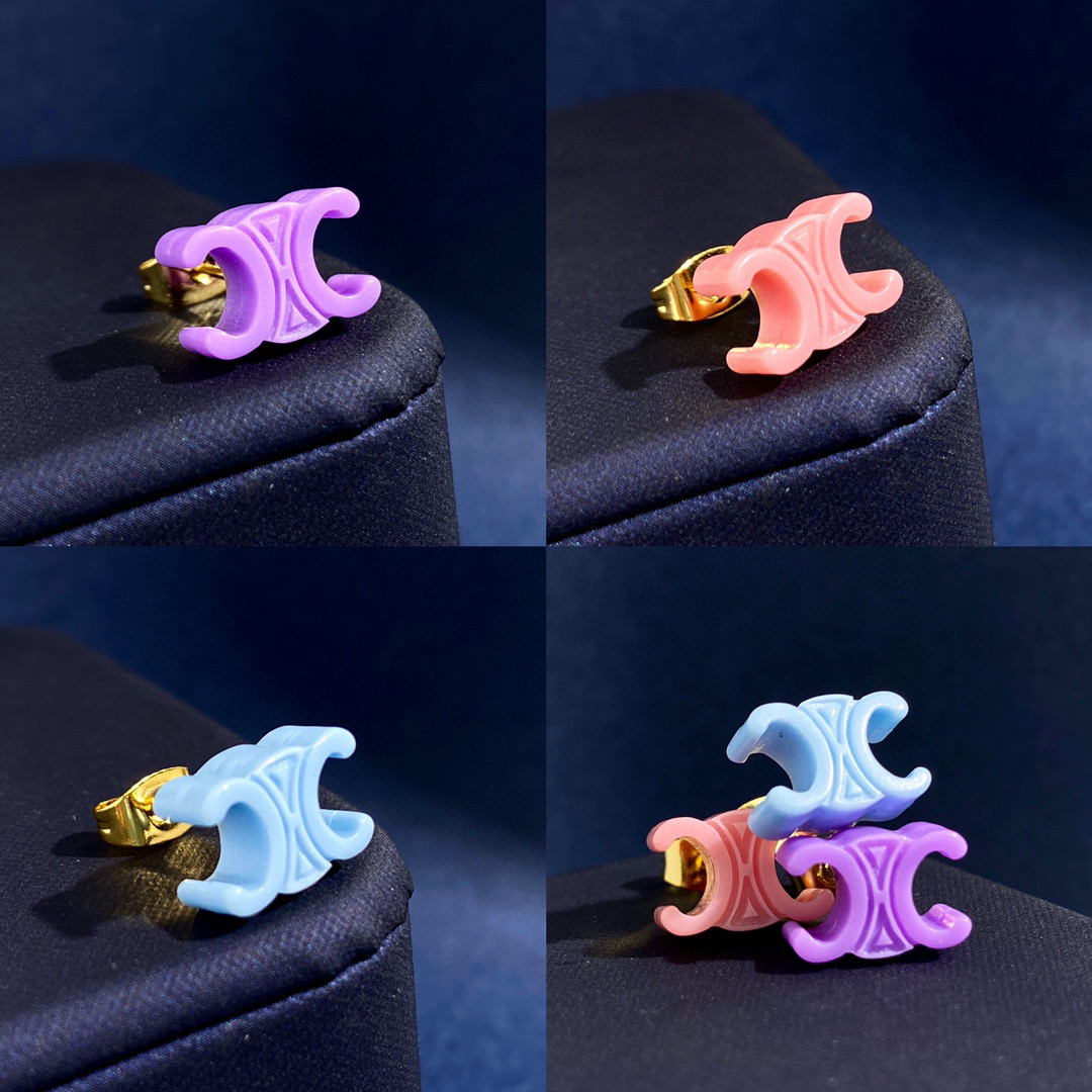 CLE045 Macaron candy color resin Triomphe stud earring set of 3 - ccjewelryacc