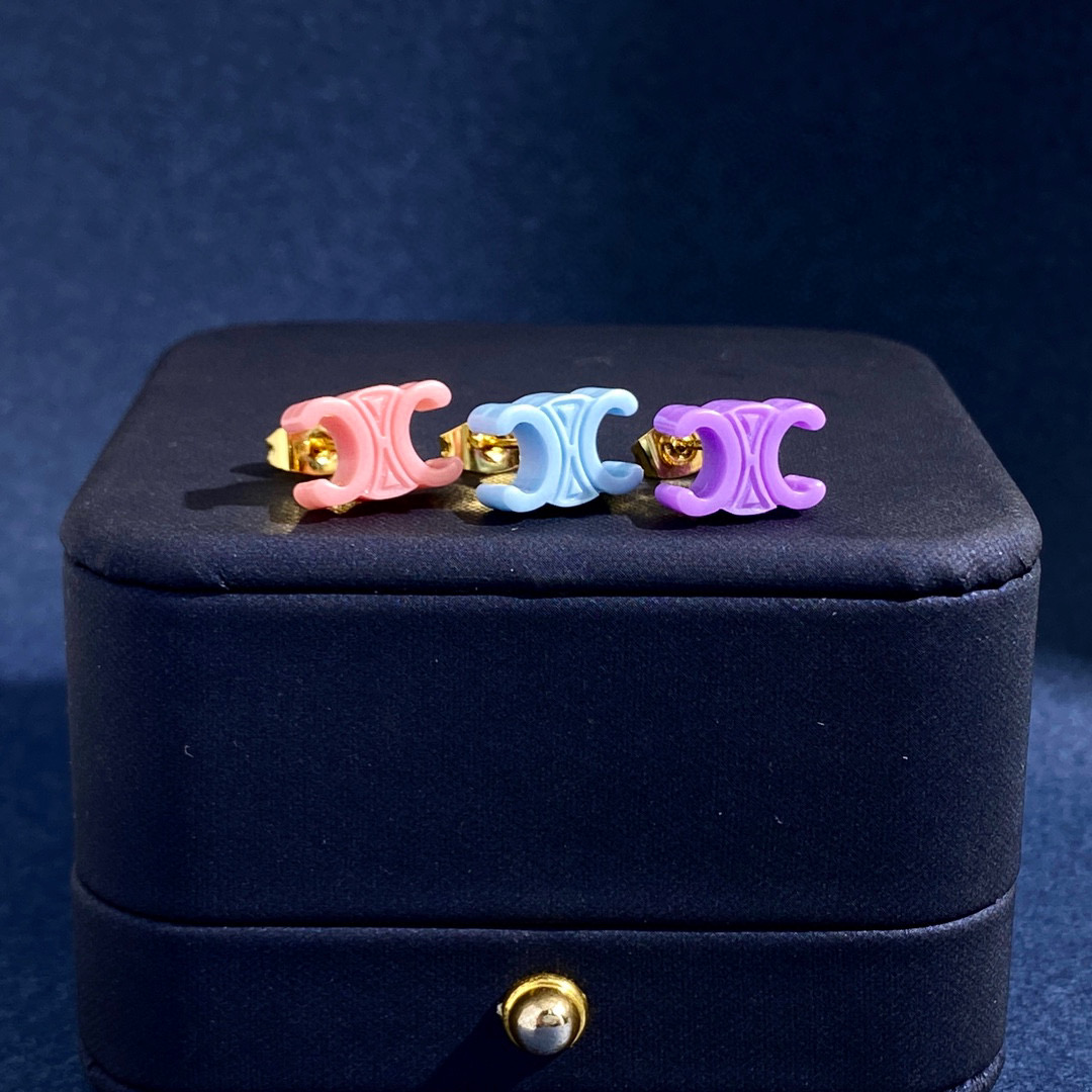 CLE045 Macaron candy color resin Triomphe stud earring set of 3 - ccjewelryacc