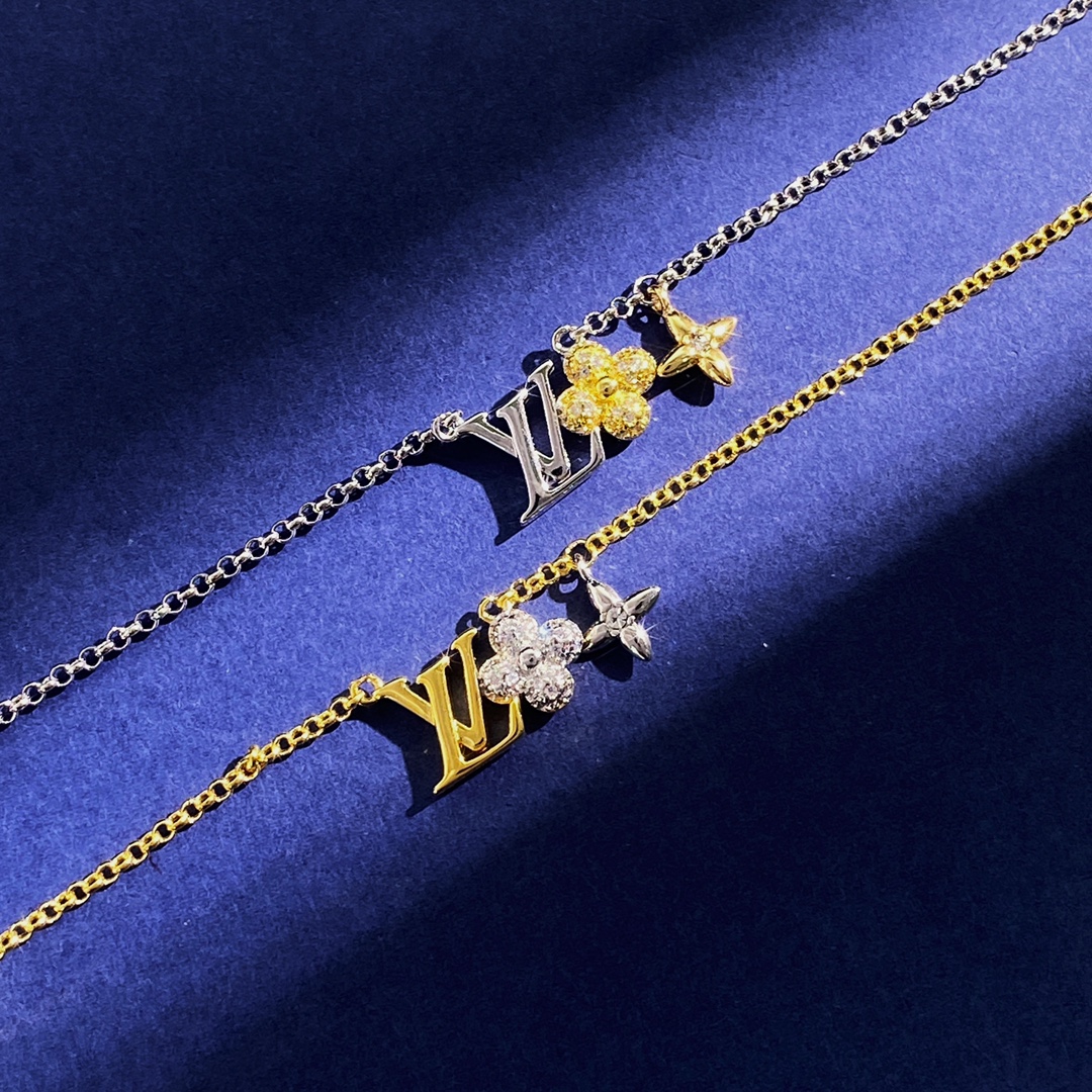 LVN012 LV FLowergram Necklace with crystal - ccjewelryacc