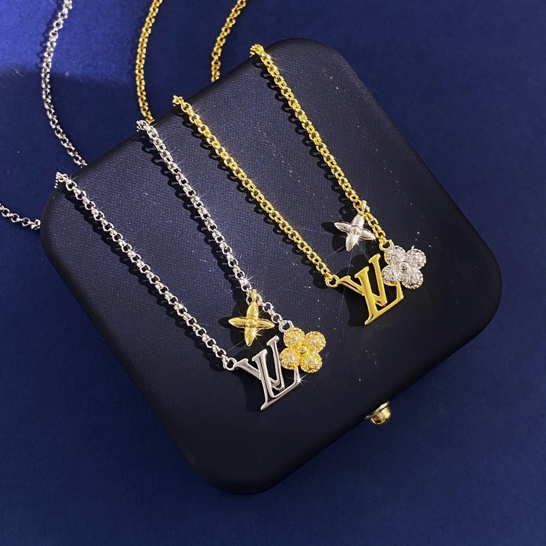 LVN012 LV FLowergram Necklace with crystal - ccjewelryacc