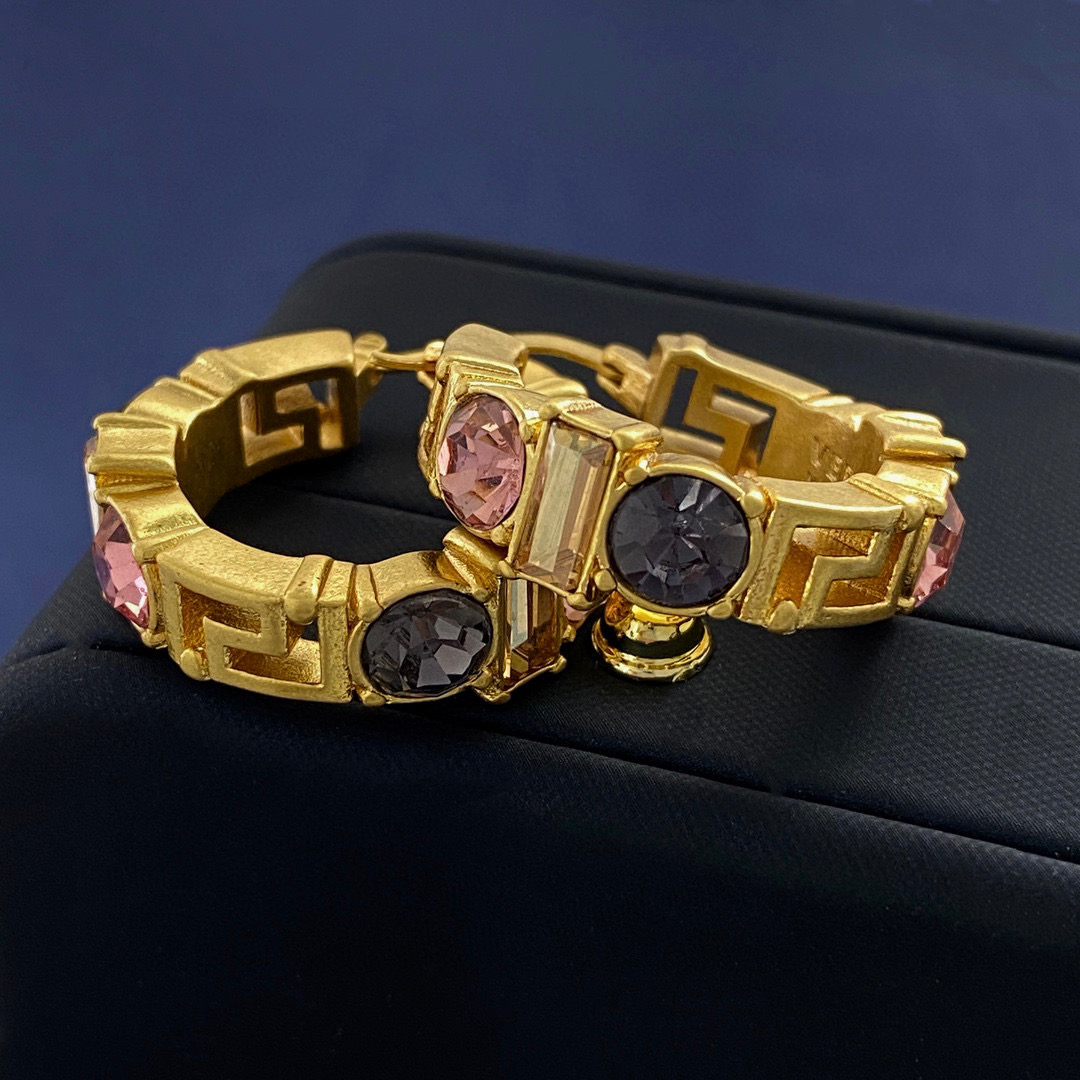 VSE055 Versace color crystal hoop earrings - ccjewelryacc