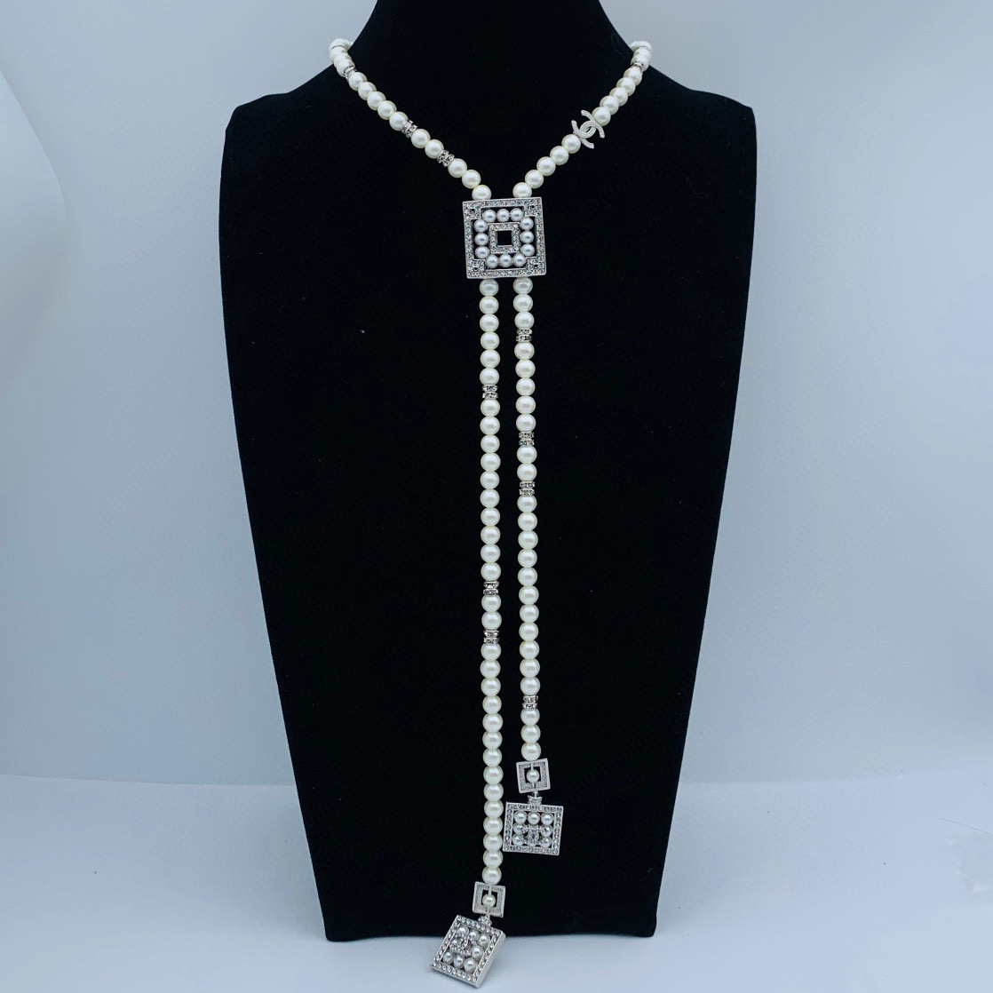 CCL336 CC perfume bottle double fringe pendant long necklace - ccfashionjewelry