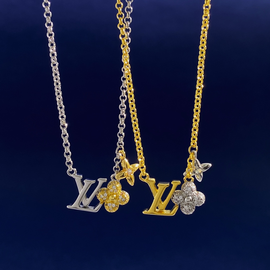 LVN012 LV FLowergram Necklace with crystal - ccjewelryacc