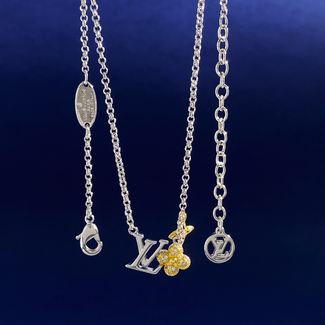 LVN012 LV FLowergram Necklace with crystal - ccjewelryacc