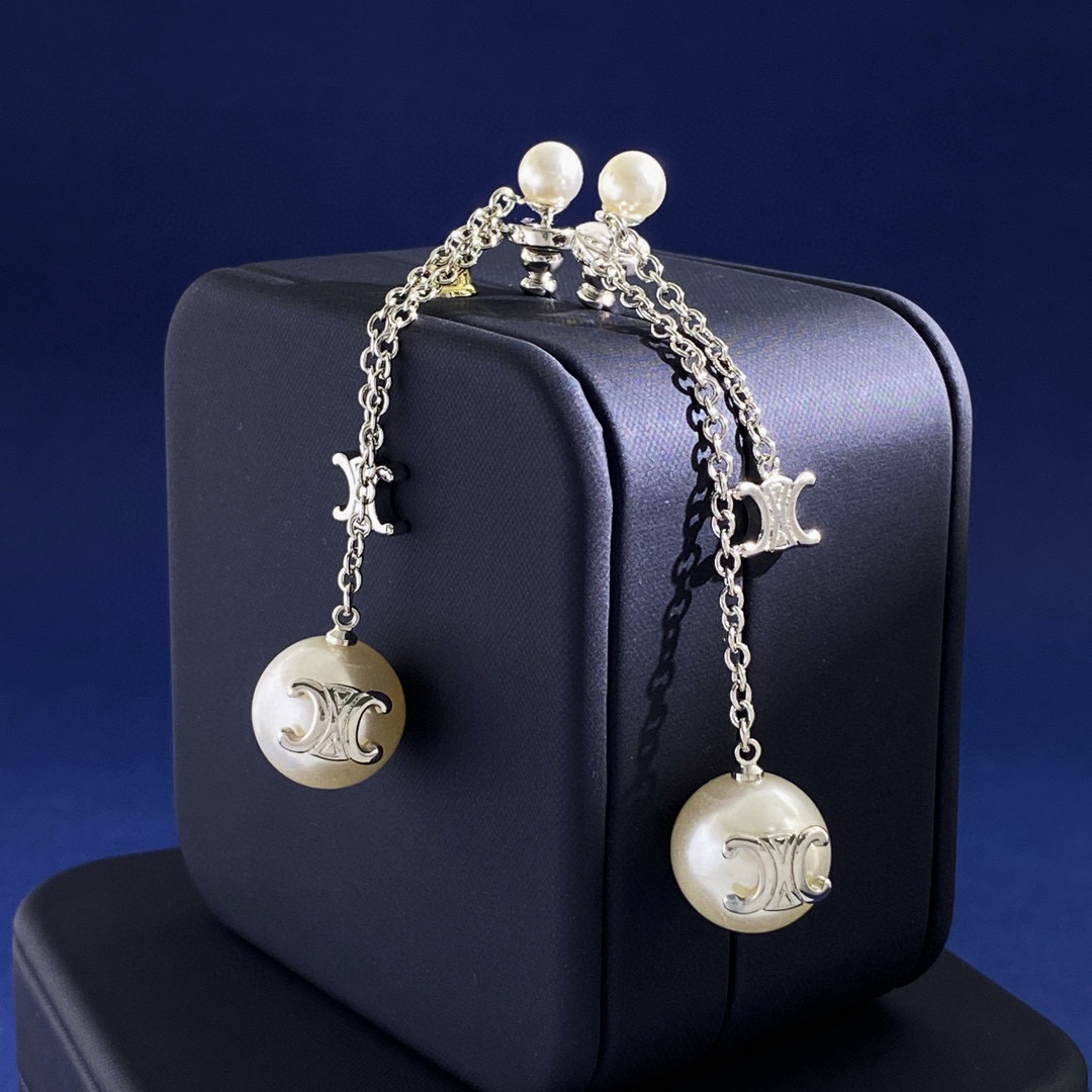 CLE047 Triomphe Pearl drop earring in metal and pearl - ccjewelryacc