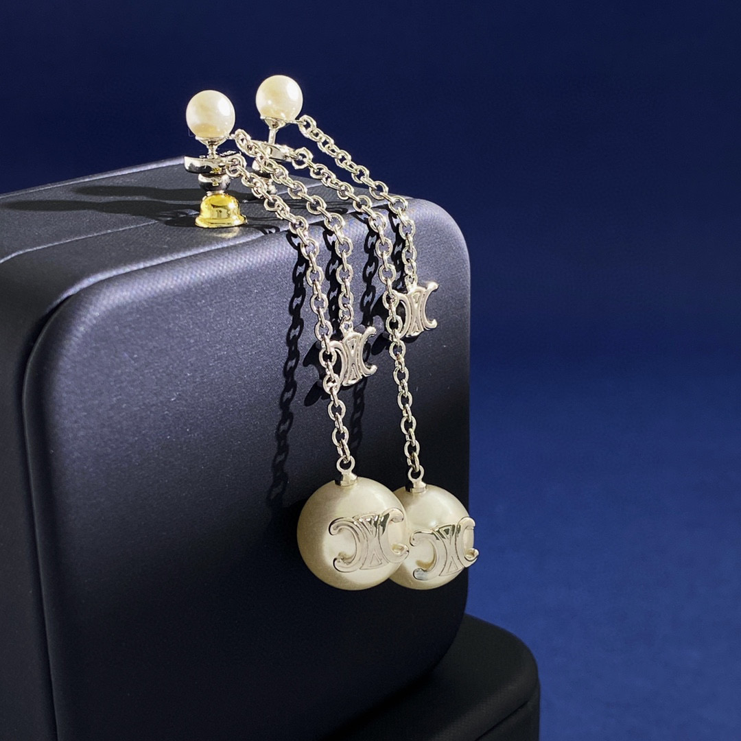 CLE047 Triomphe Pearl drop earring in metal and pearl - ccjewelryacc