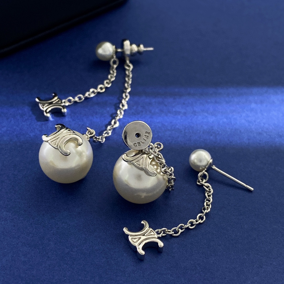 CLE047 Triomphe Pearl drop earring in metal and pearl - ccjewelryacc