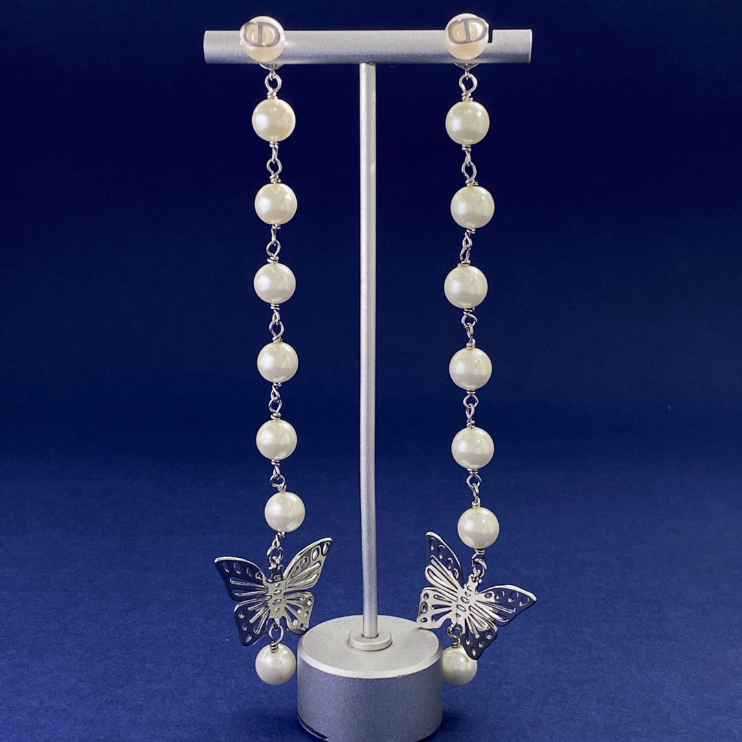 CDE312 CD butterfly pearl tassel Earrings - ccjewelryacc