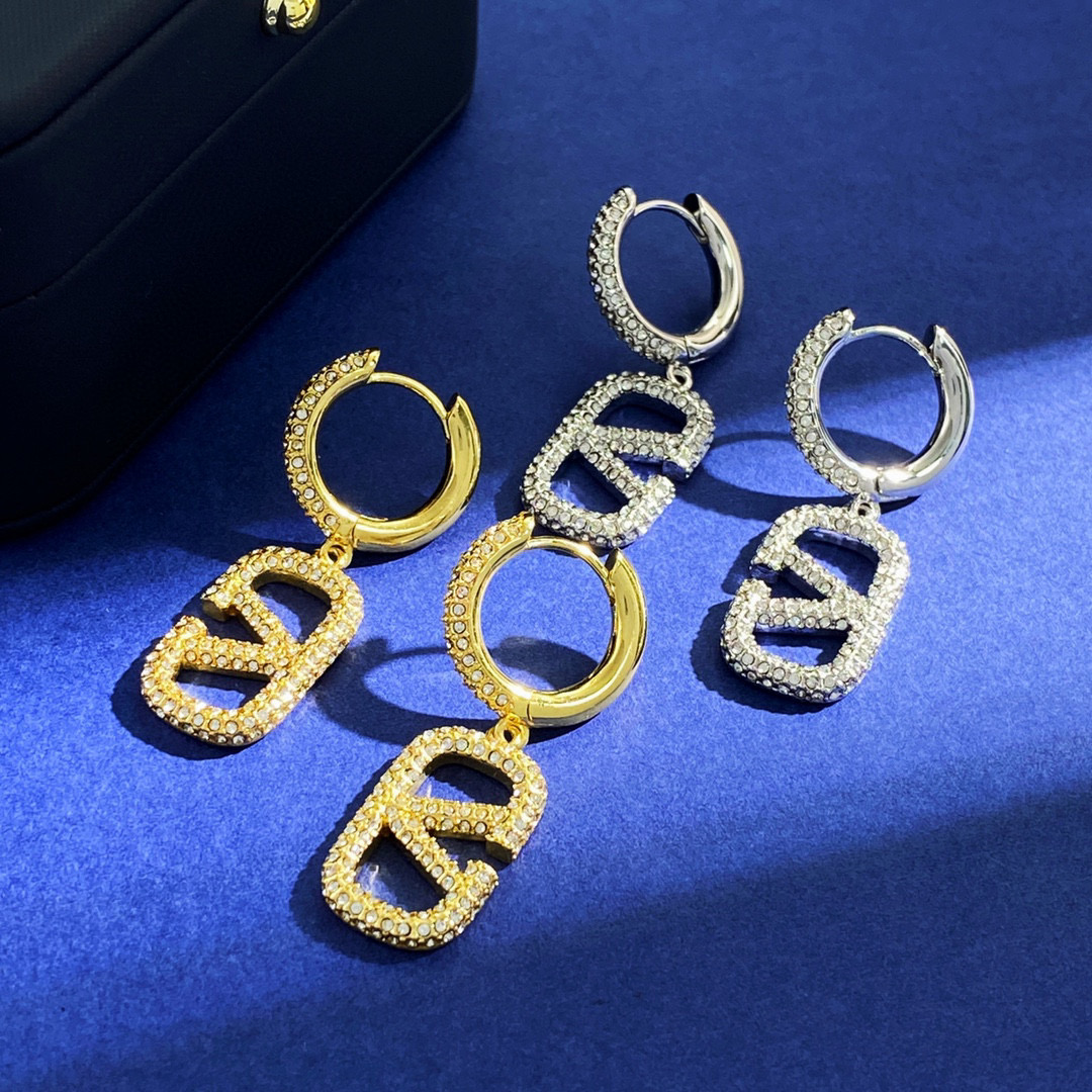 VTE052 Valentino Garavani VLogo crystal-embellished Hoop Earrings - ccjewelryacc