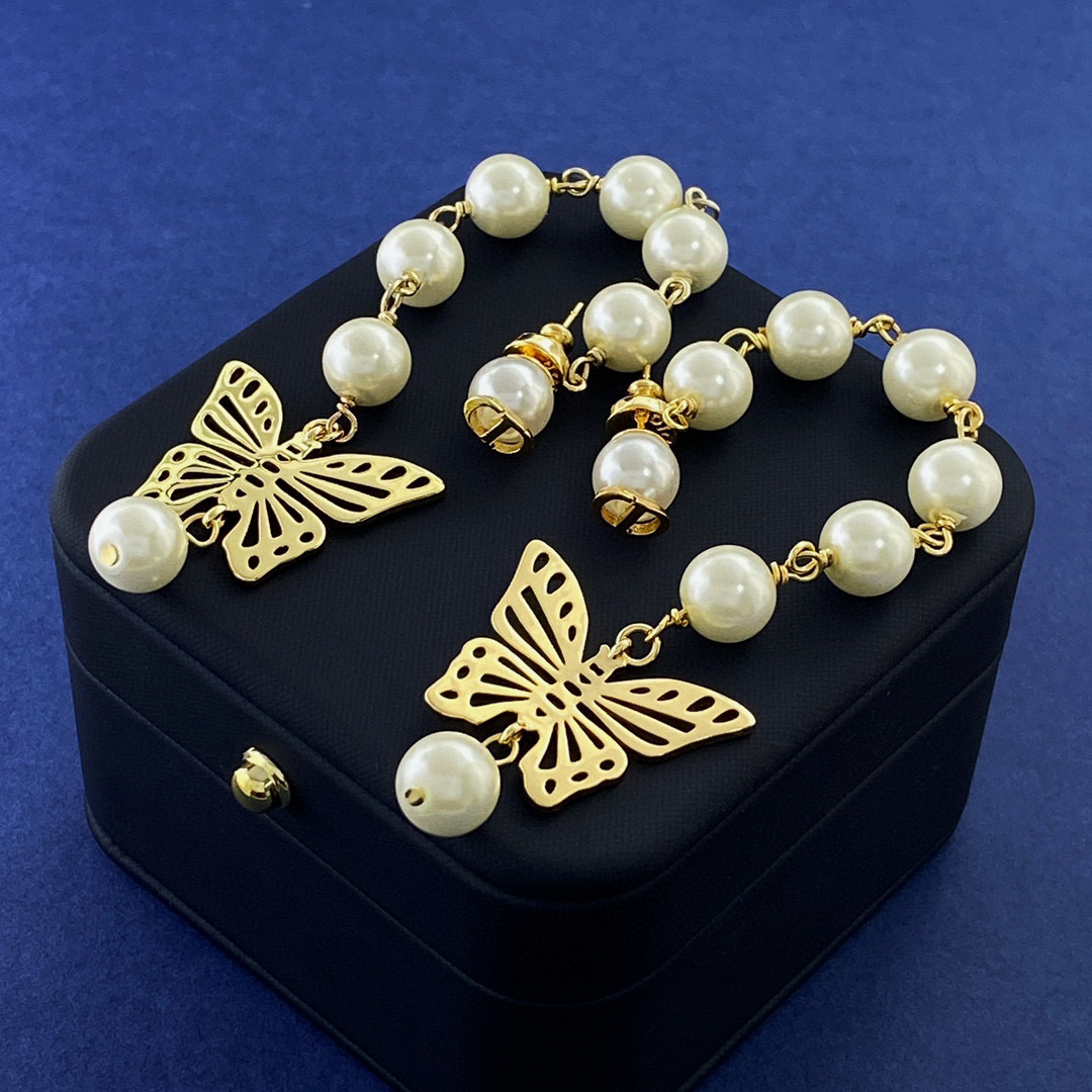 CDE312 CD butterfly pearl tassel Earrings - ccjewelryacc