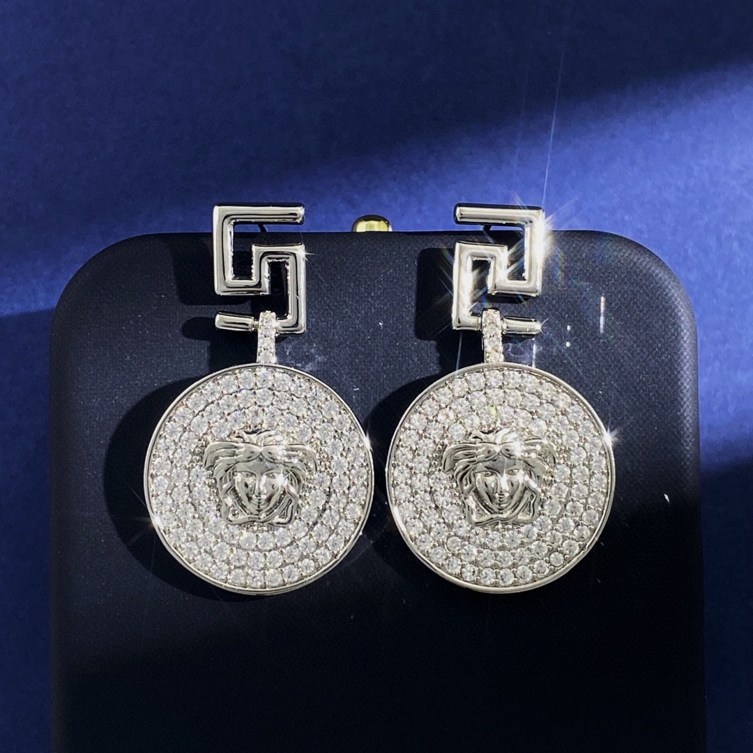 VSE056 Versace medusa earrings silver with crystal - ccjewelryacc