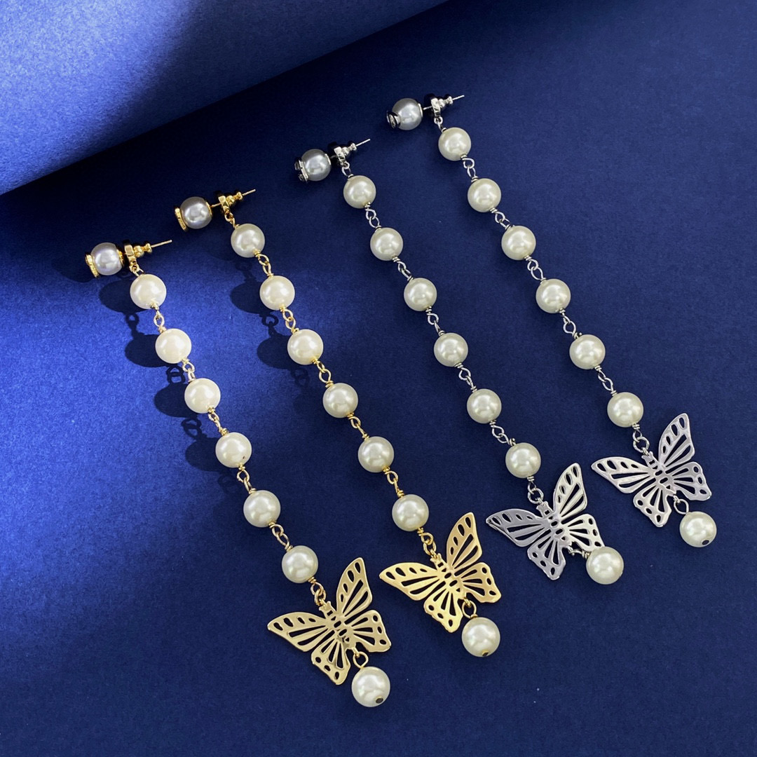 CDE312 CD butterfly pearl tassel Earrings - ccjewelryacc