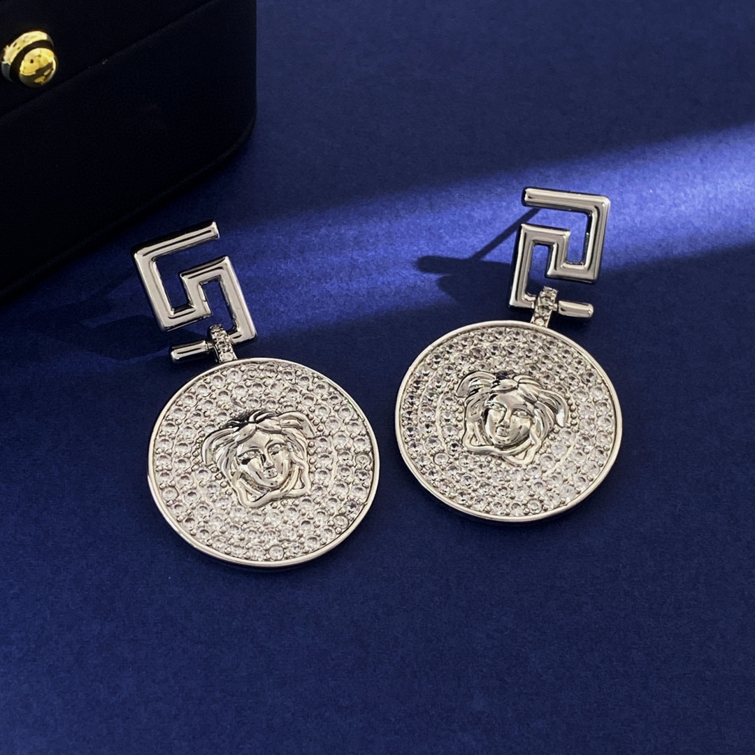 VSE056 Versace medusa earrings silver with crystal - ccjewelryacc