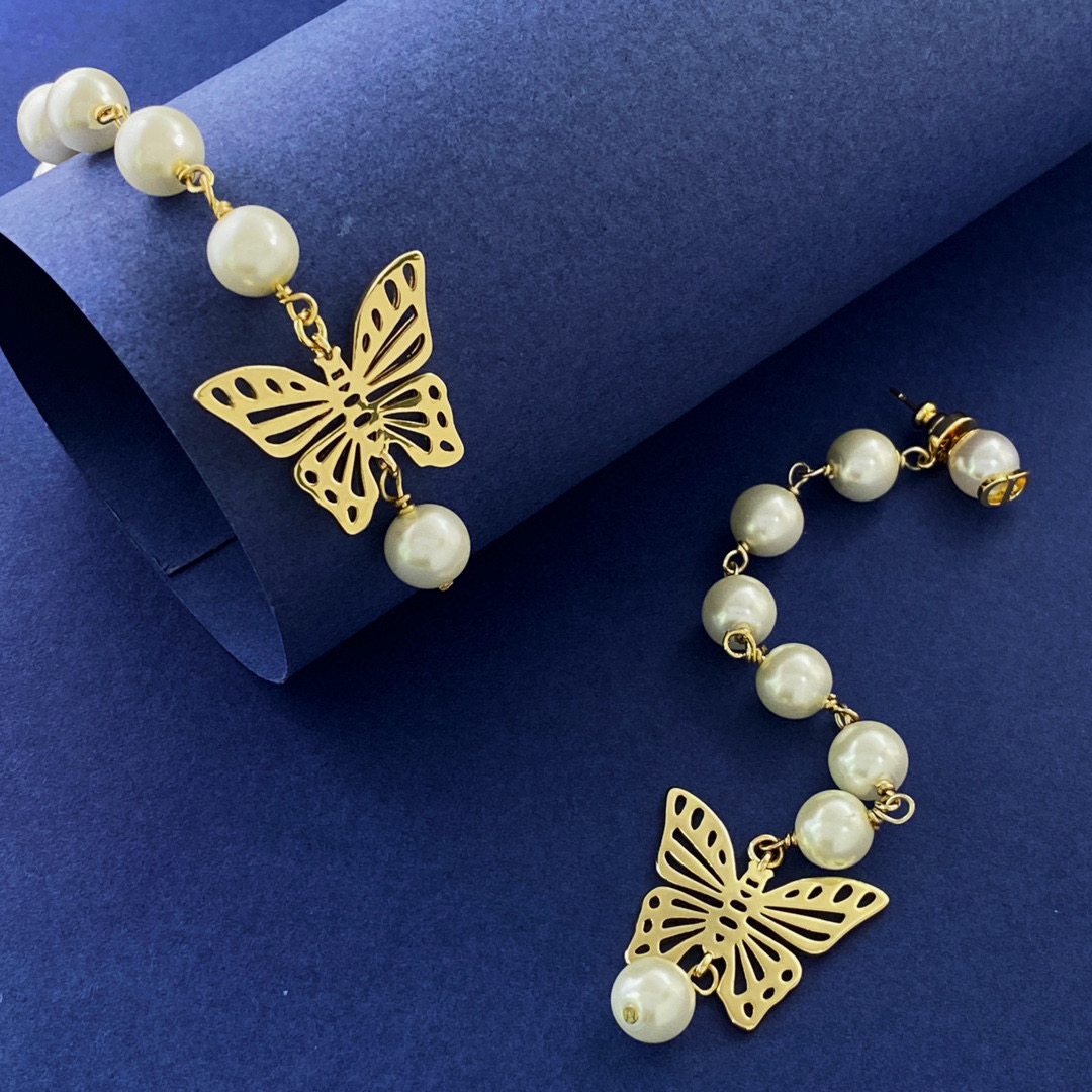 CDE312 CD butterfly pearl tassel Earrings - ccjewelryacc